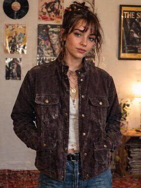 Tommy Hilfiger Y2k Women’s Jacket Brown Corduroy Vintage Style w/ Pockets small